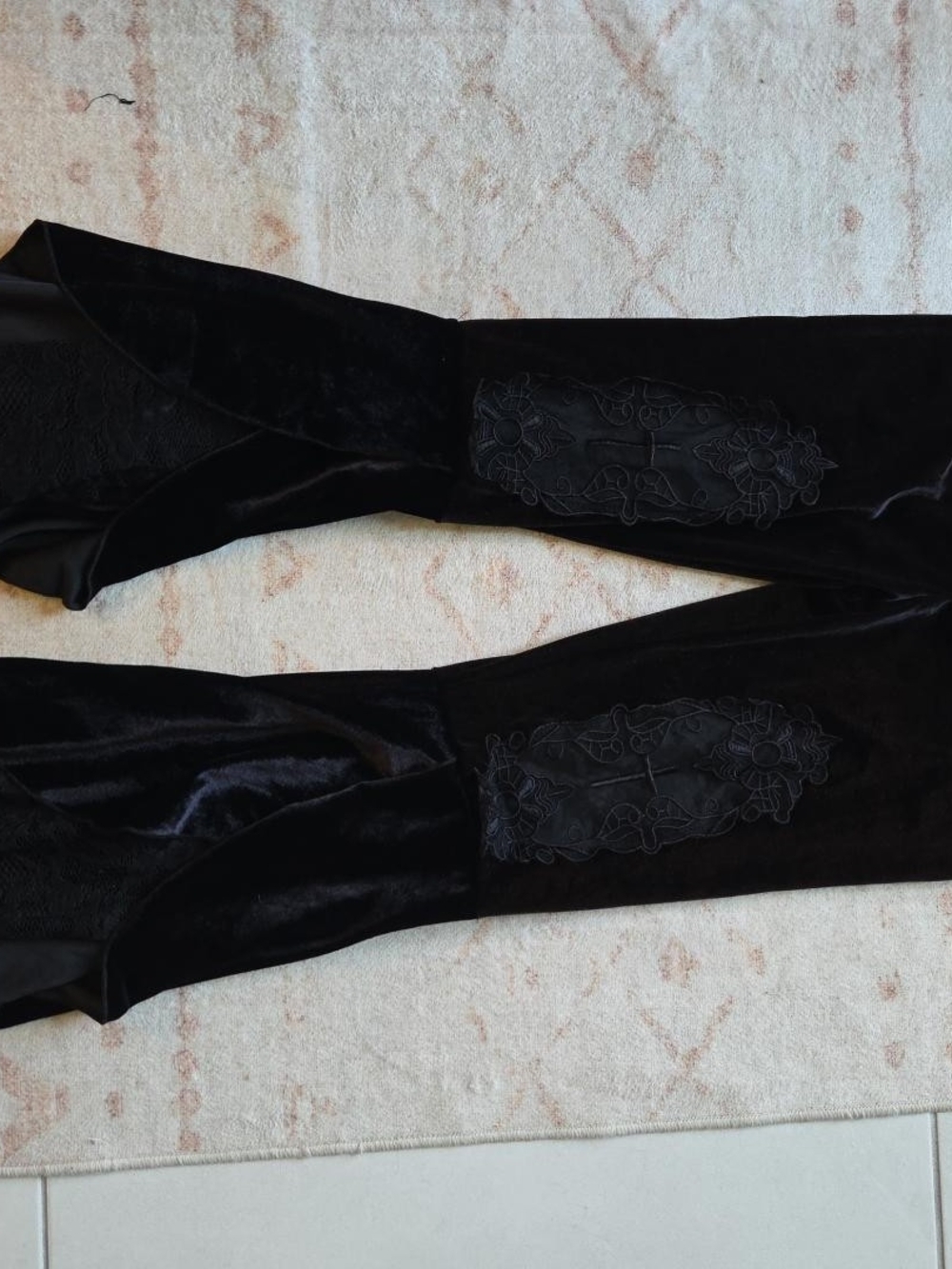 Velvet Gothic Flared Lace-Hem Pants - Black 484 - Picture 2 of 6